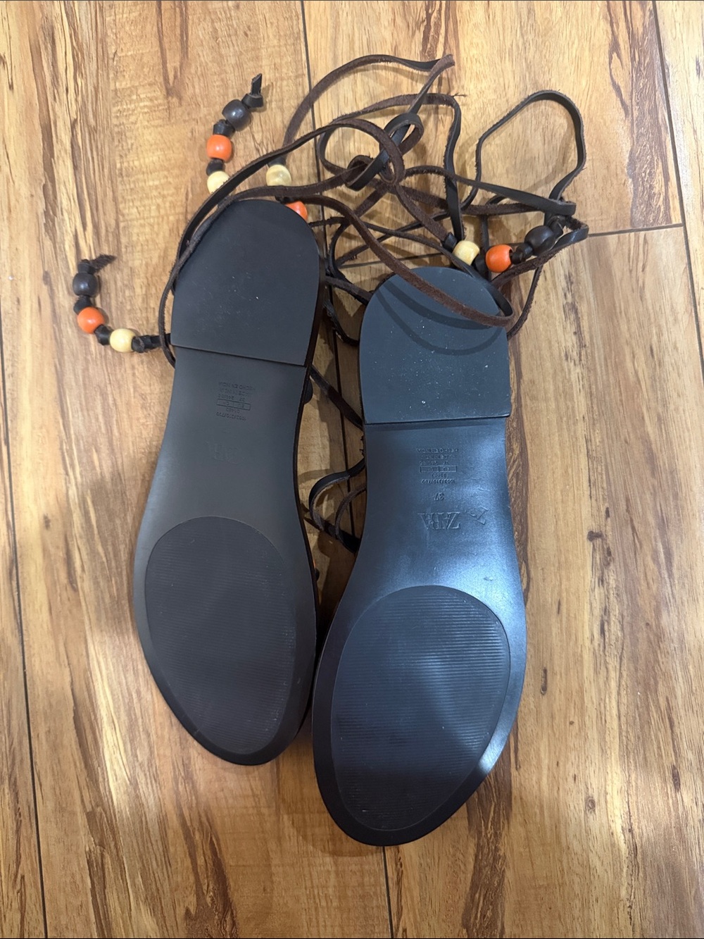 Zara Black Beaded Lace-Up Gladiator Sandals - Picture 2 of 2